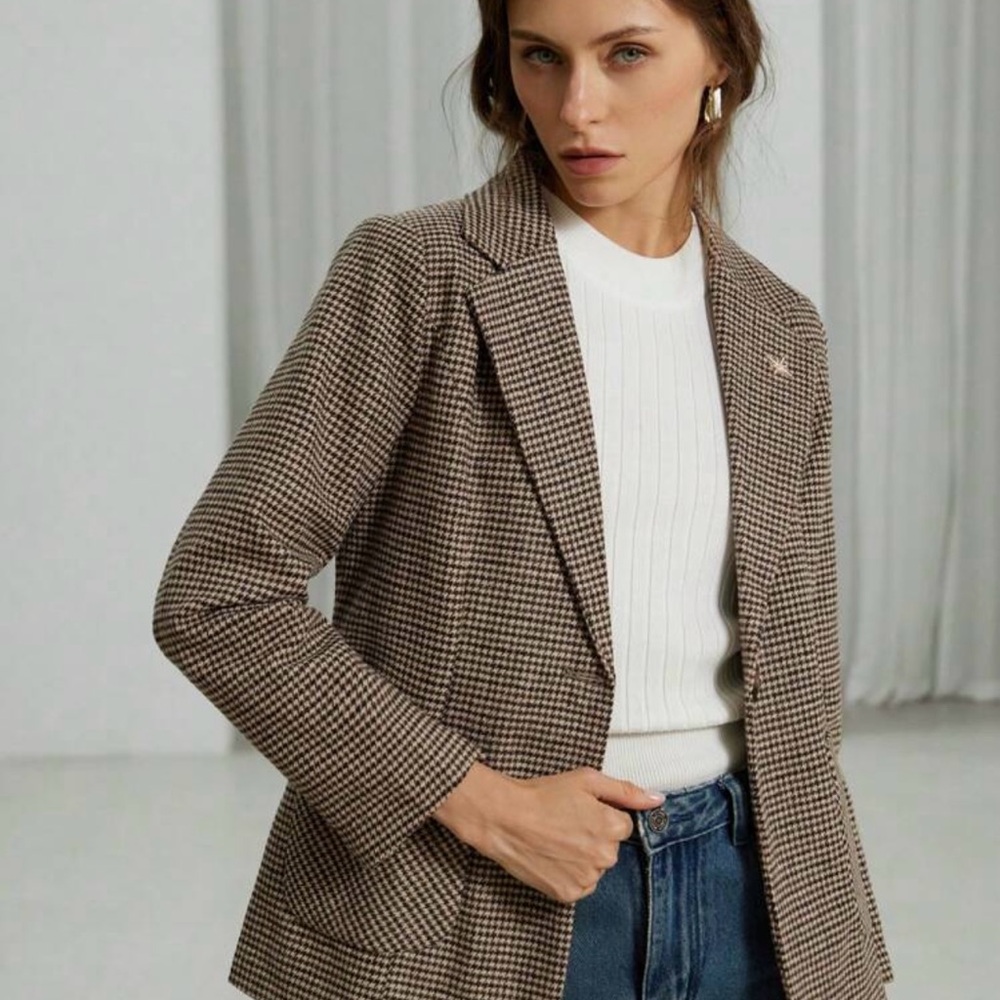 Women's Brown Houndstooth Blazer